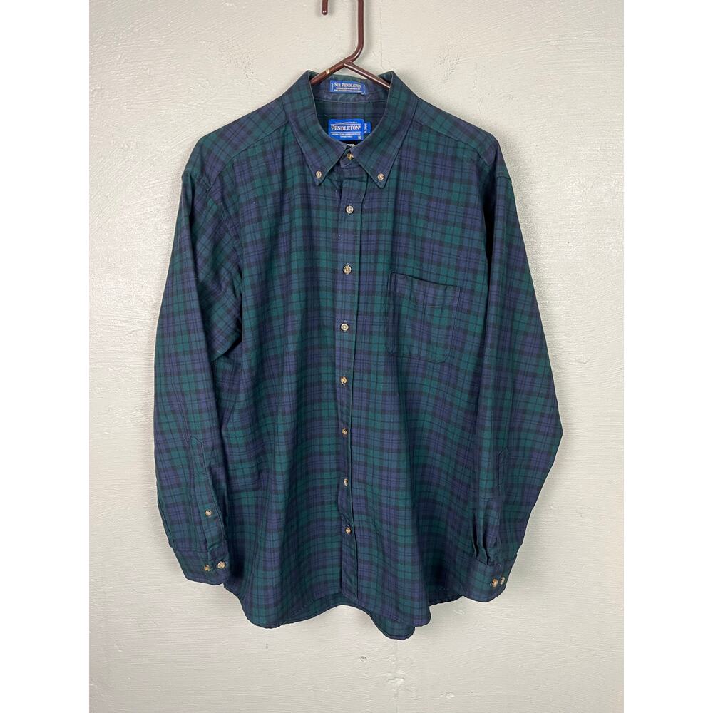 USA Vintage PENDLETON Men’s BLACKWATCH TARTAN Wool Button Up Shirt XL Long